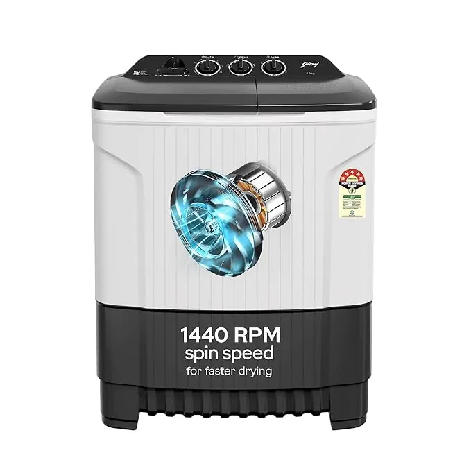 Godrej 7 Kg 5 Star, Active Soak Technology, 370 W PowerMax Wash For Heavy Laundry Wash, Toughened Glass Lid, Semi Automatic Top Load Washing Machine (WS EDGE CLS 70 5.0 PN2 GPGR, Graphite Grey)