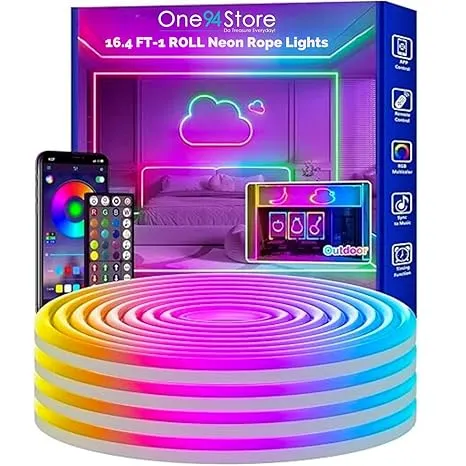 One94Store 5 Meter Smart RGB Neon LED Strip Lights  | Music Sync Rope Light for Room, Gaming, Party, Diwali & Home Decoration