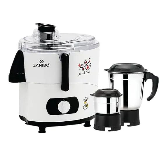 ZANIBO Juicer Mixer Grinder | 500 Watt, 2 Jars | Shockproof ABS Body, 304 Grade Heavy Blades, Powerful Motor, Juicer Spout Cover with Transparent Lid for Efficient Juicing & Grinding