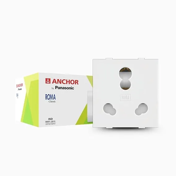 Anchor by Panasonic Roma Classic 6A/16A Twin Socket, Durable and Stylish Electrical Outlet for Home and Office, White, 30828