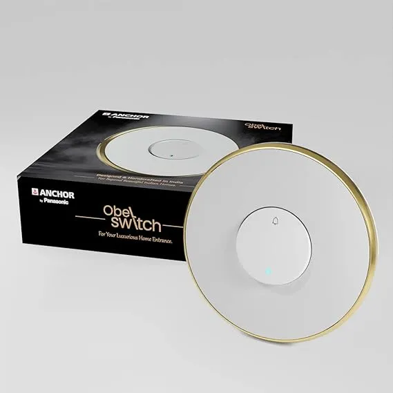 ANCHOR By Panasonic Obel Bell Switch|6A 2 Module Door Bell Push Switch With Indicator|(Saturn Misty Gold, 8426), 2 Way