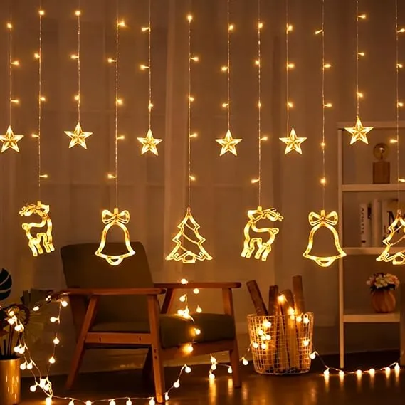 One94Store Christmas Curtain Lights 108 LED | 3 Meter Warm Yellow Flickering & Steady Modes | Decorative LED Curtain Fairy Lights for Christmas Tree, Window, Wall, Party & Home Décor