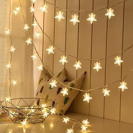 Gesto Serial String Lights - 14 LED Crystal Star, 10 Feet Warm White Fairy Lights for Home,Mandir,Pooja Room, Deepawali & Diwali Decoration, Christmas Tree Decoration,Festival Decorative Lights