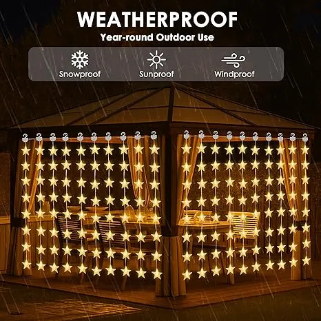 Gesto 80 Star Curtain Lights – Warm White LED Fairy Lights with 8 Modes Remote | 5V USB Powered Star String Lights for Home, Balcony, Bedroom, Christmas, Diwali Decoration & Hanging Lights(10 x 3 Ft)