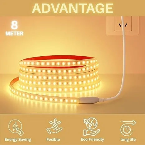 8 Meter LED Rope Light for Decoration – Waterproof Warm White SMD Cove Light for Ceiling, Home Décor, LED Pipe Light for Diwali, Festival, Indoor, Outdoor Use